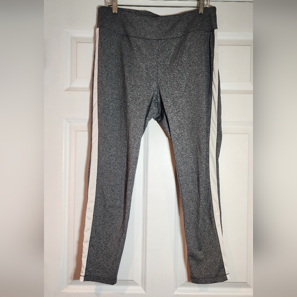 Zenergy By Chico's Gray And White Side Stripe Leggings L (Chicos 2)